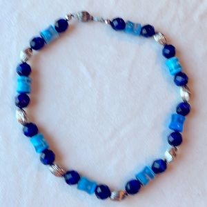 Blue and Silver handcrafted necklace and earrings
